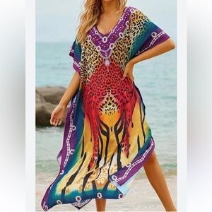 EUC Vibrant Animal Print Caftan Dress